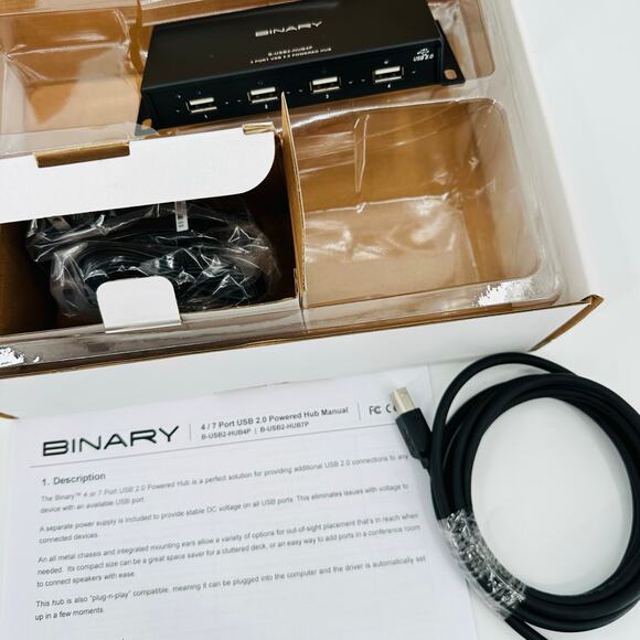 Binary 4 Port USB 2.0 Powered Hub B-USB2-HUB4P Plug N Play Compatible - Picture 3 of 12